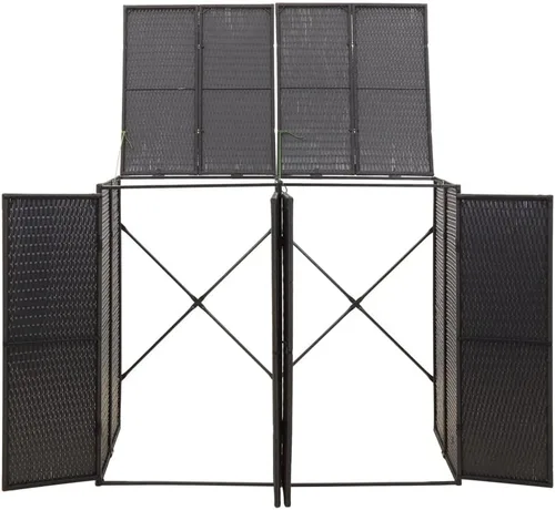 Miniatura 4 de vidaXL - Cobertizo doble de ratán de polietileno, duradero, resistente a la intemperie, tapa de fácil acceso, puerta frontal con cerradura