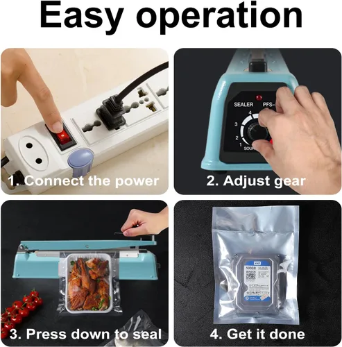 Miniatura 7 de Cuerpo de metal, sellador térmico por impulso, sellador manual de bolsas, máquina de sellado térmico de 8 pulgadas, máquina selladora de impulsos