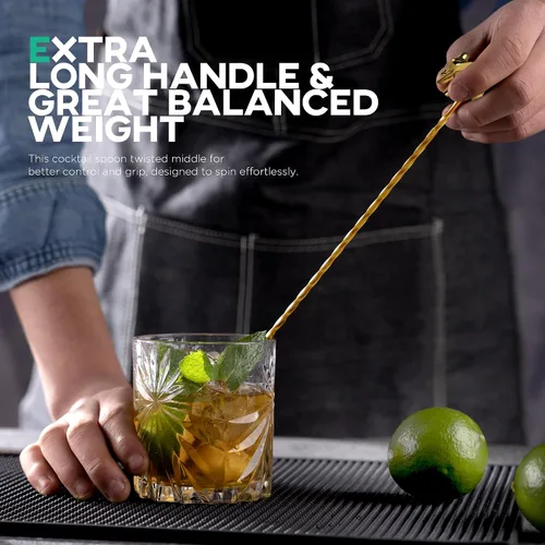 Miniatura 3 de Homestia Cuchara de cóctel dorada de acero inoxidable de 12 pulgadas con mango de oso elefante, perfecta para mezclar y colocar bebidas en tazas