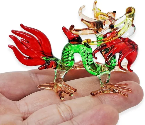 Miniatura 19 de Figura de cristal de dragón asiático chino azul verde oscuro de 2 pulgadas, estatua soplada a mano, decoración de mesa, única coleccionable
