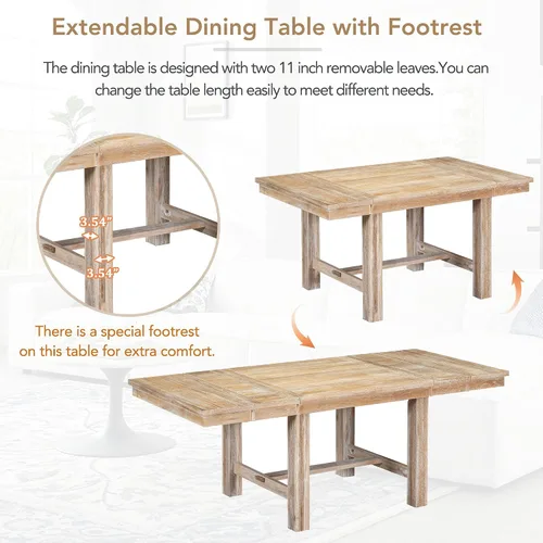 Miniatura 6 de Juego de mesa de comedor compacto de 6 piezas, juego de mesa de comedor de cocina de madera maciza con 4 sillas ergonómicas acolchadas y banco, mesa