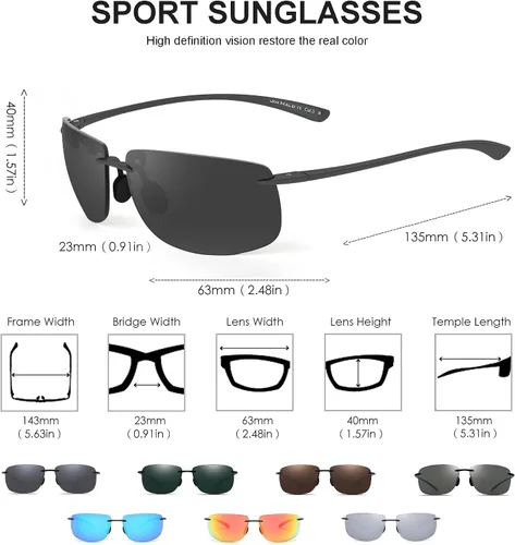 Miniatura 4 de JIM HALO Lentes de sol deportivos para hombres y mujeres, TR90 sin montura para correr, pescar, ciclismo, conducción