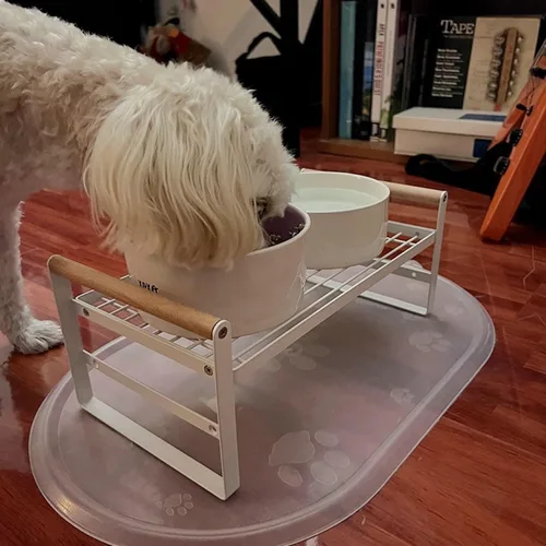 Miniatura 3 de CEEFU Cuencos elevados mejorados para gatos, soporte ajustable para gatos con 2 cuencos de cerámica para gatos y perros, 20 onzas cada uno