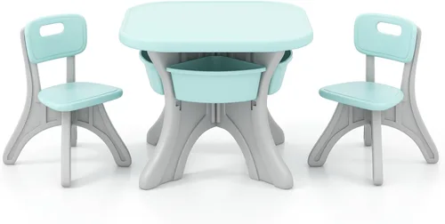 Miniatura 9 de DORTALA Juego de mesa y silla para niños, mesa de actividades de plástico para niños y 2 sillas con cubos de almacenamiento, mesa y sillas para Café