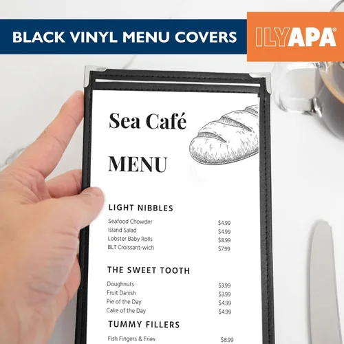 Miniatura 6 de Ilyapa Paquete de 30 fundas de menú de 4.25 x 11 pulgadas, una sola página, 2 vistas, cubiertas de menú de restaurante, fundas de plástico