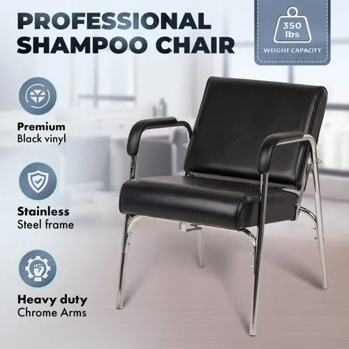 Miniatura 3 de Buy-Rite Kate SY-92272 - Silla de champú reclinable con cojín extragrueso, brazos cromados resistentes, vinilo negro, respaldo sólido ergonómico