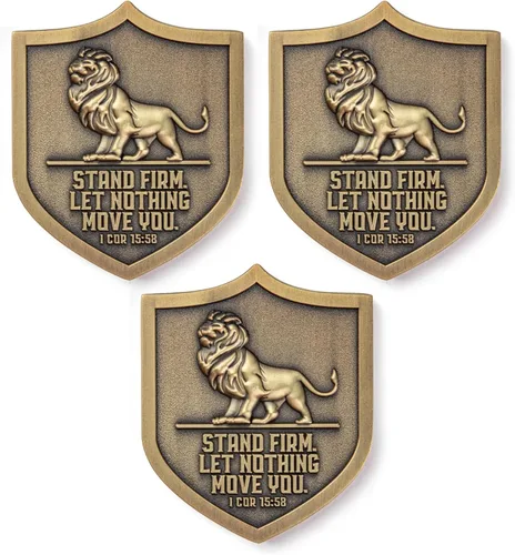 Miniatura 11 de Christian Lion Shield, paquete de 10, monedas de desafío cristiano a granel – Fuerza, fe y coraje – 2 pulgadas, regalo cristiano para hombres