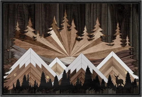 Miniatura 40 de IDEA4WALL Lienzo enmarcado para pared, decoración occidental, collage de polígonos de diamantes, paneles geométricos abstractos de madera, arte