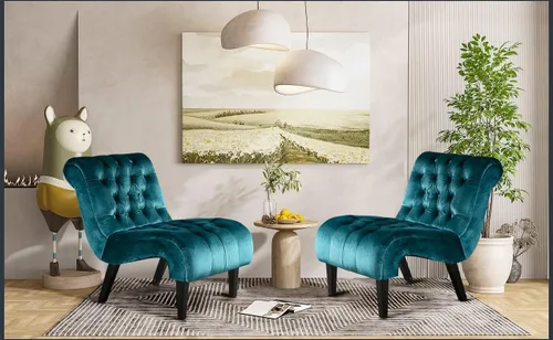 Miniatura 8 de Sillón decorativo de terciopelo para sala de estar, silla de ocio moderna con respaldo copetudo, silla auxiliar sin brazos para interiores, silla