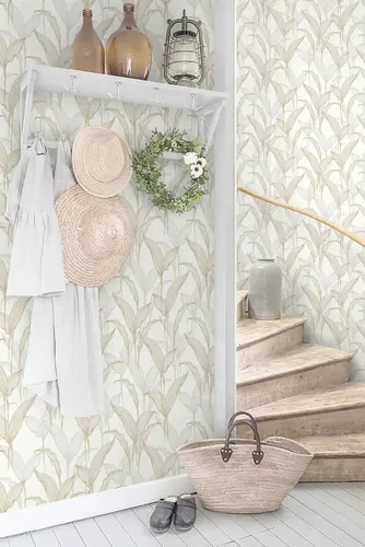 Miniatura 9 de Heroad Papel tapiz autoadhesivo para despegar y pegar, papel de contacto bohemio, moderno, neutro, hojas beige, extraíble, para armarios