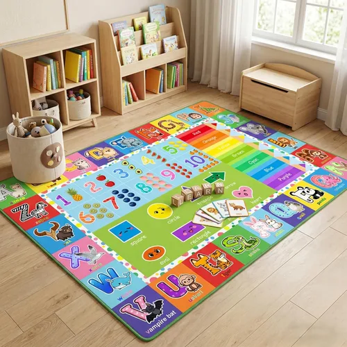 Miniatura 10 de ABC - Alfombra del alfabeto para dormitorio de niños, 2.5 x 4 pies, tapete de juego educativo con números y animales para guardería infantil