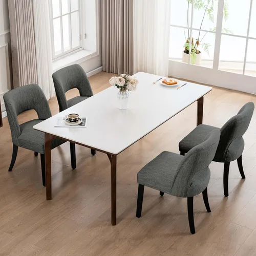 Miniatura 46 de VKNOW Juego de 2 sillas de comedor de madera, silla de comedor tapizada en tela moderna, silla de cocina, silla de cena de granja para cocina y Verde