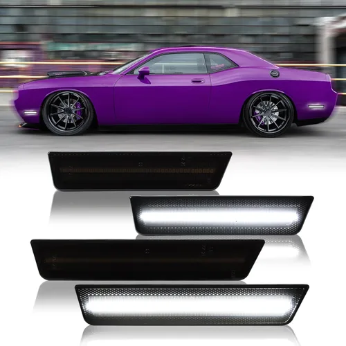 Miniatura 8 de Luces LED de señalización lateral para parachoques trasero rojo para 2008-2014 Dodge Challenger y 2011-2014 Charger con lente ahumada, 2 piezas