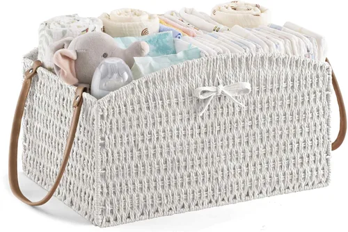 Miniatura 9 de HBlife Organizador de Caddy de Pañales, Cesta de Almacenamiento Grande Tejida a Mano para Pañales y Artículos Esenciales del Bebé - Diseño Curvo