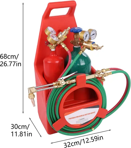 Miniatura 4 de Kit de antorcha de oxiacetileno – Kit de soplete de corte de soldadura portátil con medidores y boquilla larga de latón, tanques de oxi acetileno