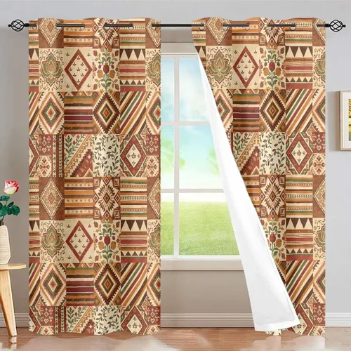 Miniatura 12 de Dreaweet African Tribal Blackout Curtains 63 Inch Long 2 Panels Set Bohemian Ethnic Geometric Grommet Top Thermal Insulated Curtains for Living Room