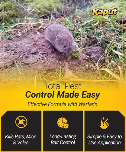 Miniatura 3 de Cebo para ratas y ratones Kaput - Fórmula efectiva de warfarina para el control de roedores - Bajo nivel de toxicidad, seguro para mascotas y vida