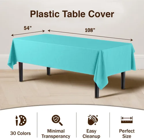 Miniatura 3 de Exquisite 66% Thicker Premium Plastic Table Cloth Rectangle Table Cover 0.5 Mil 6 Pack Aqua Table Cloth 54 Inch x 108 Inch Disposable Tablecloth