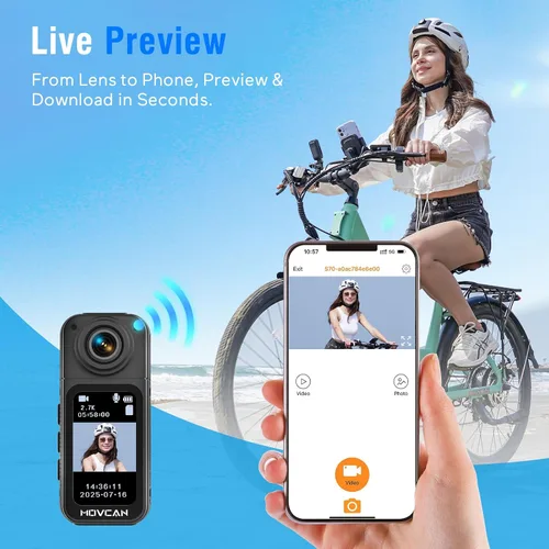 Miniatura 3 de Movcan Cámara corporal S70 con grabación de audio y video, cámara corporal HD 1520P con lente giratoria de 180°, cámara de grabación manos libres
