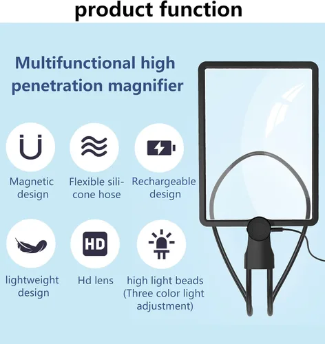 Miniatura 5 de Lupa recargable grande con luz, manos libres para el cuello, lupa de página completa con 50 luces LED y brillo ajustable para lectura, manualidades