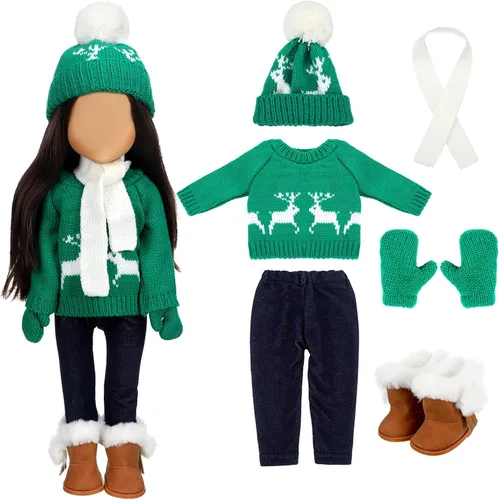 Bencailor 6 Piezas Ropa y Accesorios de Muñeca de 18 Pulgadas de Navidad Conjunto de Atuendos Navideños Suéteres Pantalones Sombreros Zapatos para