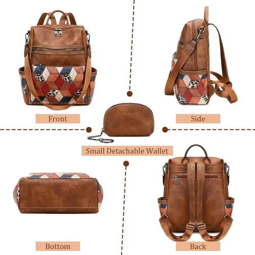 Miniatura 6 de AGLOD mochila de cuero para mujer, bolso de diseñador para damas, con correa para el hombro, bolso de trabajo de imitación, bolsos de mano