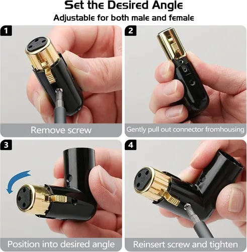 Miniatura 4 de MAD OWL Adaptador XLR de 3 pines de 90 grados, adaptador XLR de ángulo recto ajustable macho a hembra para cable DMX negro