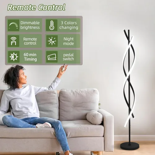 Miniatura 5 de ADISUN Lámpara de pie LED de 40 W, lámpara de pie alta en espiral con control remoto e interruptor de pie, regulable, cambio de color, moderna luz