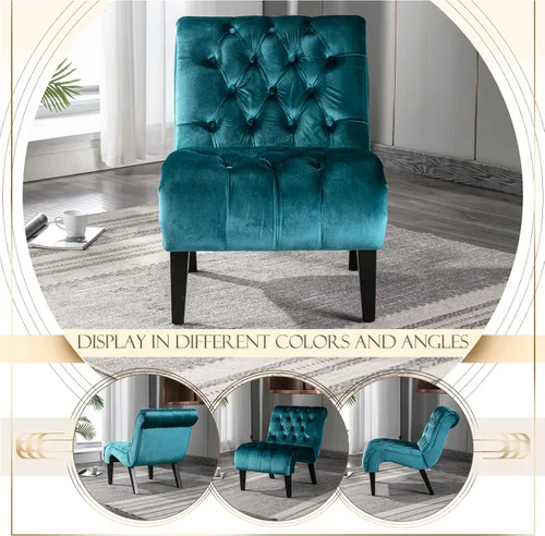 Miniatura 6 de Sillón decorativo de terciopelo para sala de estar, silla de ocio moderna con respaldo copetudo, silla auxiliar sin brazos para interiores, silla