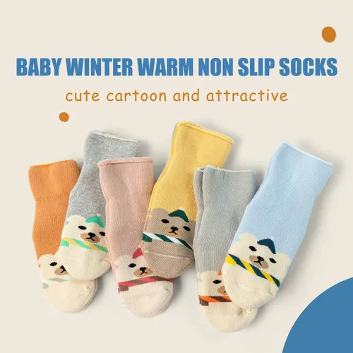 Miniatura 2 de Calcetines cálidos antideslizantes para bebés y niños, calcetines de invierno gruesos con agarres para bebés y niñas, calcetines antideslizantes