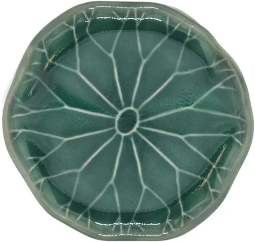 Miniatura 6 de Bandeja pequeña en forma de hoja de loto verde oscuro de 4 pulgadas, hecho a mano, plato decorativo de porcelana de cerámica, recipiente