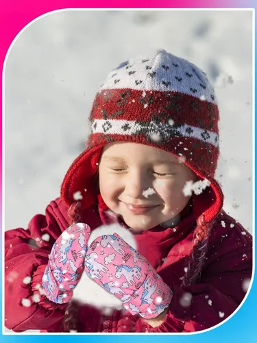 Miniatura 6 de SATINIOR 2 pares de manoplas impermeables para niñas, guantes de nieve para niños, guantes de esquí cálidos y gruesos para actividades al aire libre