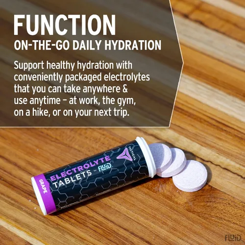 Miniatura 3 de Fluid Tactical - 40 tabletas de electrolitos efervescentes Uva 320 mg de sodio, 160 mg de potasio Prevención de deshidratación y recuperación