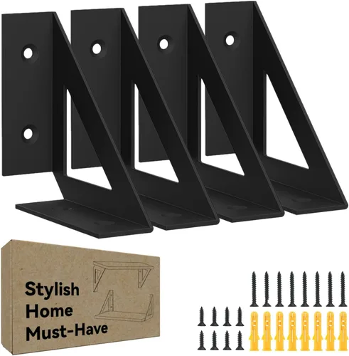Miniatura 10 de SOGAL Soporte de estante de 3 x 4 pulgadas, soportes de estante negros, soportes de estante pequeños, soportes angulares de soporte de estante