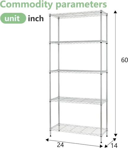 Miniatura 3 de FDW Estantería de alambre de 14 pulgadas de profundidad x 24 pulgadas de ancho x 60 pulgadas de alto, estante comercial de metal con estante de 5