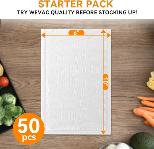 Miniatura 2 de Wevac Bolsas Selladoras al Vacío – 50 Unidades (6″×10″), Bolsas de Almacenamiento de Alimentos Resistentes sin BPA, Resistentes a Perforaciones