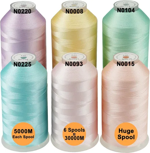 Miniatura 20 de New brothreads - 40 opciones - Varios paquetes de colores surtidos de hilo de poliéster para máquina de bordar, carrete grande de 5000 m para todas
