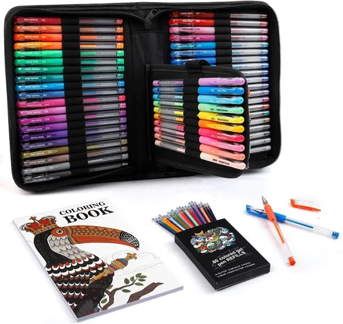 Lelix Bolígrafos de gel, paquete de 120 bolígrafos de gel, 60 colores únicos con 60 recambios para adultos, libros de colorear, dibujo, garabatos,