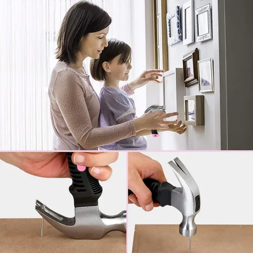 Miniatura 6 de KURUI 700 uñas pequeñas para colgar fotos y martillo pequeño de 8 onzas para mujeres, herramienta rosa para colgar lienzo, arte de pared