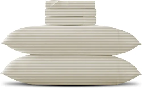 Miniatura 70 de TEXAS LINEN CO. Juego de sábanas de algodón egipcio Split King - 600 número de hilos, 5 piezas, sábanas blancas para cama ajustable, fibra 19: Raya