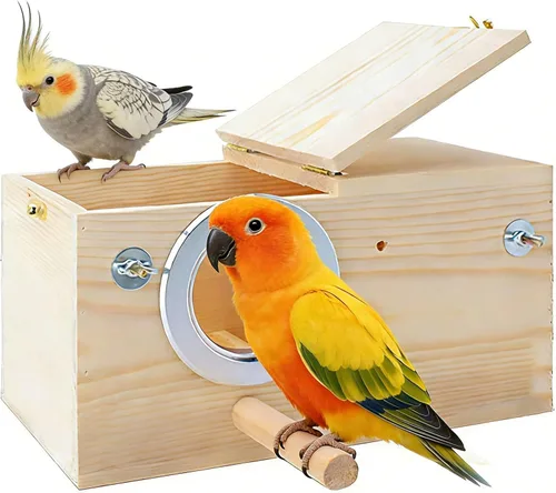 kathson Caja nido de cacatúas, casa nido de periquitos de madera, cajas de apareamiento de loros, caja anidable de pájaros para periquitos, conure,