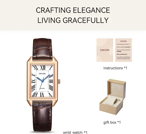 Miniatura 9 de Reloj clásico de cuarzo para mujer, elegante y resistente, con correa de piel de vacuno, perfecto para cualquier ocasión