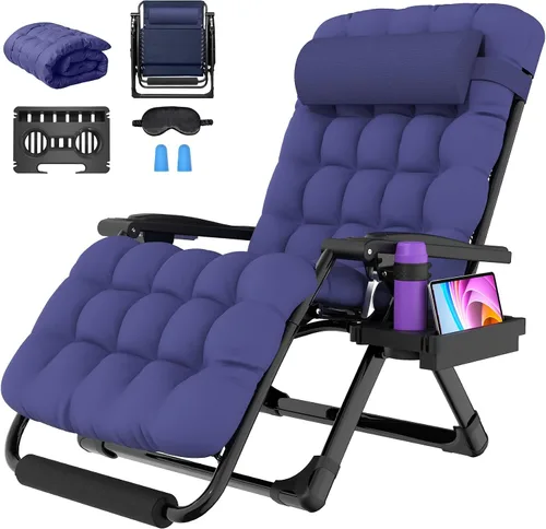 Miniatura 18 de Suteck Silla de gravedad cero de gran tamaño, silla reclinable de 29 pulgadas XL para exteriores con cojín extraíble y reposacabezas, silla