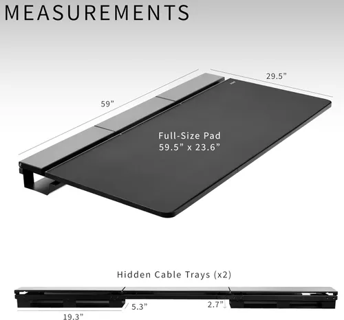 Miniatura 3 de VIVO Mesa universal de 60 x 30 pulgadas con bandejas de cables ocultas integradas para estándares y marcos de escritorio para sentarse a estar