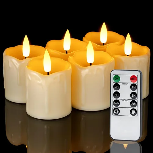 Homemory Velas votivas parpadeantes sin llama con control remoto y temporizador de 2 x 2 pulgadas, funciona con pilas, paquete de 6 velas falsas