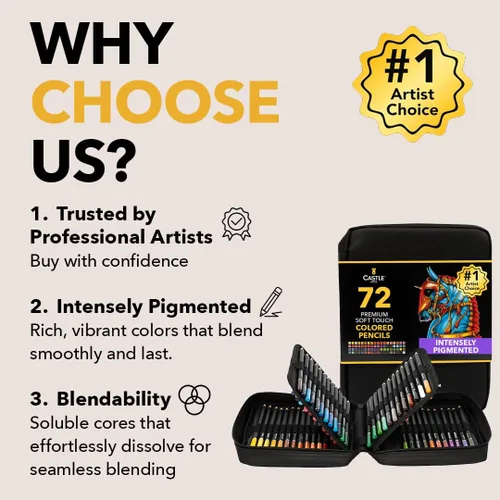 Miniatura 2 de Castle Art Supplies - Juego de 72 lápices de acuarela para colorear con estuche de cierre fácil para viajes para adultos y artistas Lápices