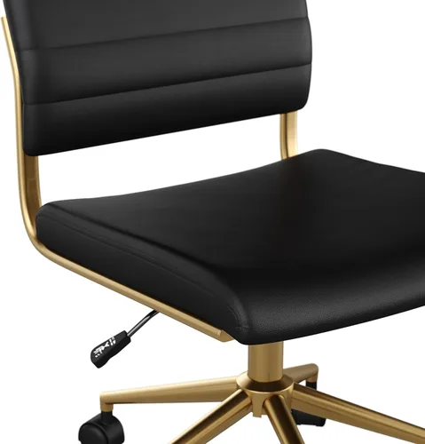 Miniatura 14 de Martha Stewart Ivy - Silla giratoria sin brazos para oficina en casa en piel sintética negra con marco de latón pulido