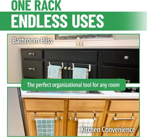 Miniatura 5 de Evelots Gancho para toallas, barra sobre la puerta del gabinete, cocina, baño, paquete de 2 unidades, soporte para toallas de cocina, puerta