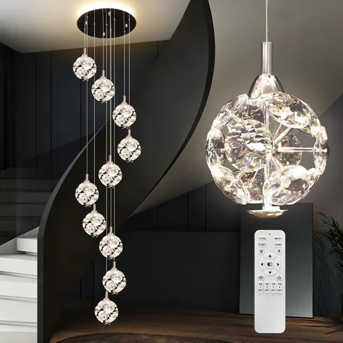 Miniatura 12 de Lámparas Colgantes Candelabros de Cristal Modernos Luminaria Colgante para Isla de Cocina Lámpara Colgante de Esfera, Candelabro Ajustable