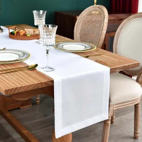 Miniatura 11 de NEWISHER Camino de mesa rústico de granja, color beige sólido, camino de mesa rectangular de lino sintético para uso diario, cocina, comedor, mesa